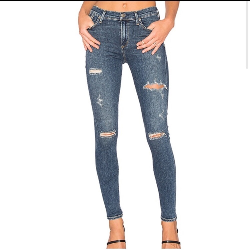 AGOLDE Sophie High Rise Skinny in Medium-Blue Edgy Distressed Versatile Jeans